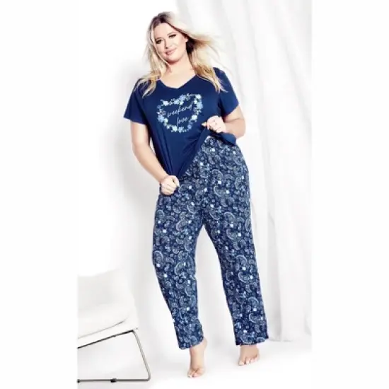 Women's Plus Size Tie Waist Print Sleep Pant - blue paisley | AVENUE image {4}