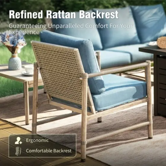 Captiva Designs 4pc Outdoor Wicker Patio Fire Pit Set with Armchairs for Poolside, Backyard image {8}