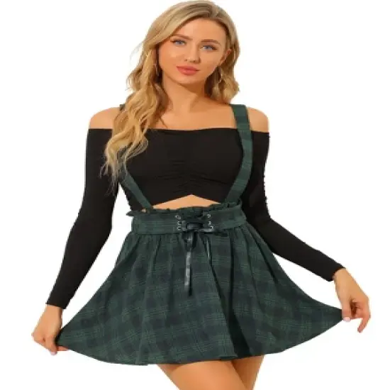 Allegra K Women's Gothic Plaid High Waisted Detachable Suspender Skirts image {6}