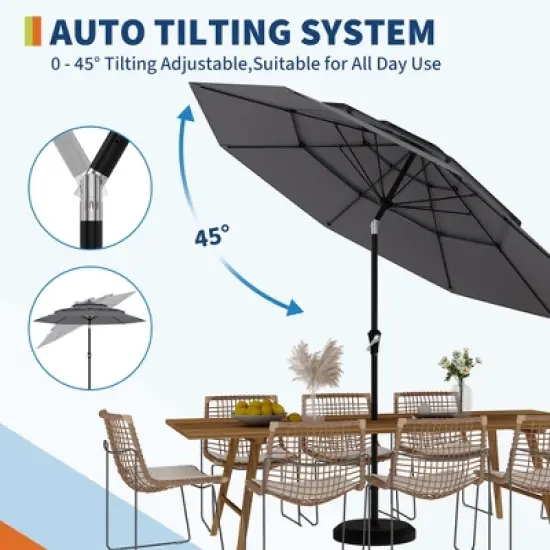 Outdoor 3 Tier Vented Large Market Table Umbrella, 9FT Patio 3 Tier Umbrella Canopy, Heavy Duty Patio Umbrellas 3 Tiers, 8 Ribs, Hand Crank image {6}