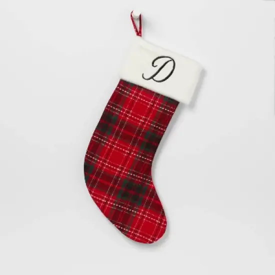 20" Plaid Monogram Christmas Holiday Stocking with Faux Fur Cuff Red/Green/White - Wondershop&trade; image {6}
