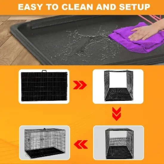 BestMassage 24/30/36/42/48 Inch Dog Crate Dog Cage Dog Kennel with Double Door Removable Tray & Handle Indoor Outdoor Pet Crate image {5}