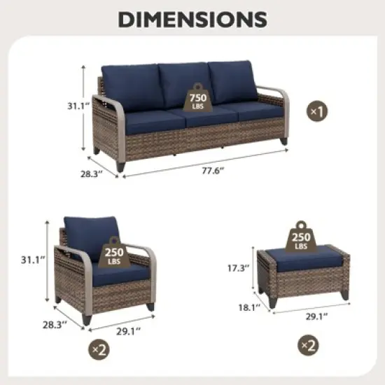 EAGLE PEAK Wicker Patio Conversation Set, 2 Chairs, 3-Seat Loveseat and 2 Ottomans, 5 Pieces image {2}