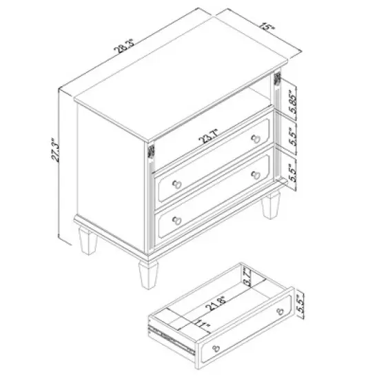 Sapphtopaz Nightstand with 2 Drawers and Open Space, Farmhouse Bedside Table with Outlets & USB Ports, Solid Wood Legs Night Stand for Bedroom image {1}
