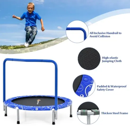 Infans 36" Kids Trampoline Rebounder W/Full Covered Handrail & Pad Indoor Outdoor Blue image {3}