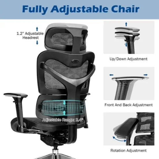 Costway Ergonomic Mesh Office Chair Adjustable High Back Chair w/ Lumbar Support image {4}