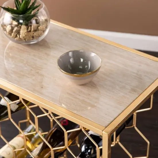 Venwynn Wine Storage Side Table Gold/Gray - Aiden Lane image {1}