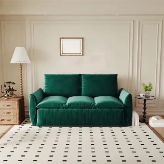 70.9" Pull-Out Sofa Bed, Convertible Sleeper Sofa with Pillow, 3 Seat Velvet Sleeper Couch, Loveseat Sleeper Sofa for Living Room Bedroom image {10}