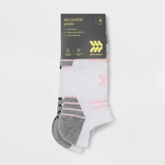 Women's Striped Cushioned 4pk No Show Athletic Socks - All in Motion&trade; - White/Pastels 4-10 image {1}