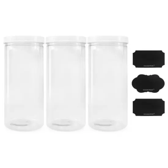 Cornucopia Brands-2.5qt Tall Clear Plastic Canisters with Lids and Labels 3pk image {1}