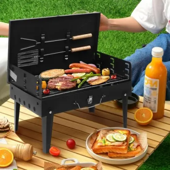 Winado Portable Square Charcoal Grill in Black image {5}