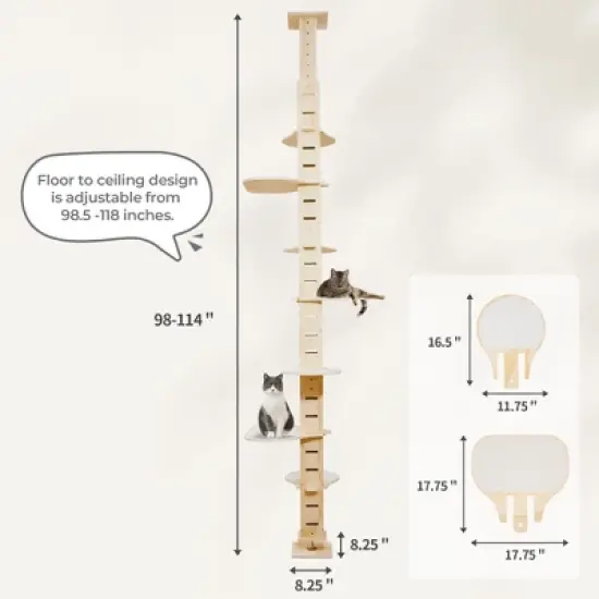 Sevobal Pet Tower, Floor to Ceiling Cat Tower with Platforms and Scratching Posts, Adjustable Height Pillar for Indoor Cats, Brown, 8.25"*8.25"*98.5" image {2}