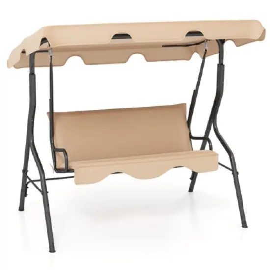 Tangkula 3-Person Swing Chair Porch Swing Seat w/ Adjustable Canopy Removable Cushion image {10}