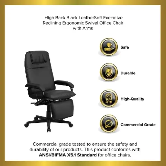 Emma and Oliver High Back Black LeatherSoft Executive Reclining Ergonomic Office Chair with Arms image {11}