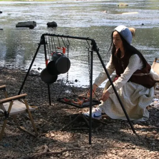 SEVOBAL Outdoor Grills, Griddles and Smokers Family Camping Essential, Portable Swing Grill for Backyard, Park Outings, Black, 40.55"*12.99"*4.72" image {4}