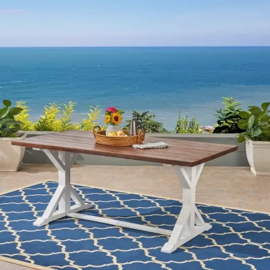 Christopher Knight Home Outdoor Acacia Wood Dining Table with Trestle Base, Dark Brown/White image {8}