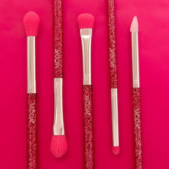 MODA Brush Neon Pink Glitter Eye Makeup Brush Kit - 5pc image {1}