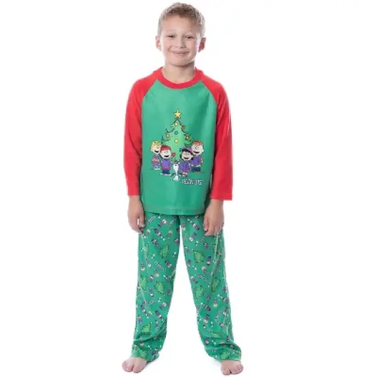Peanuts Boys' Christmas Holiday Season Sing Along Sleep Pajama Set Green image {4}