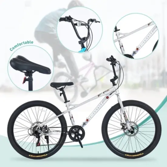 INFURNIC Bicycles, Kids Bike with Double Disc Brakes, Children's Bicycle for Boys Girls Age 12+ Years, Silver, 68.8"*26.77"*47.6" image {3}