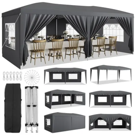 Garvee 10x20 Pop Up Canopy Tent with 6 Removable Sidewalls, Easy Up Outdoor Canopy Tents for Parties with 3 Adjustable Heights, Stakes X18, Ropes X6 image {2}