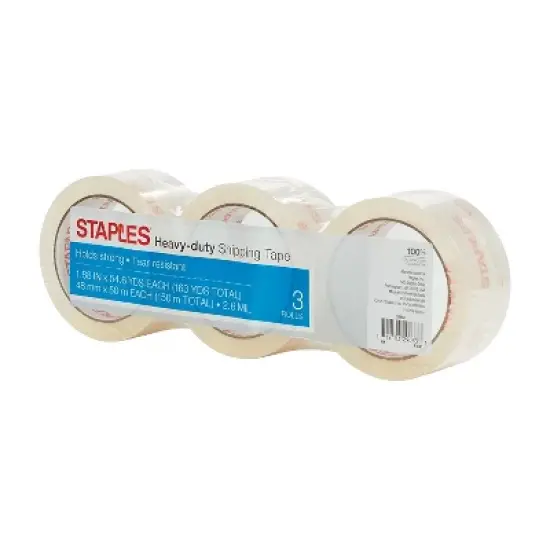 Staples Heavy Duty Shipping PKing Tape 1.88"W x 54.6 Yards Clear 3/pk 52192 image {1}