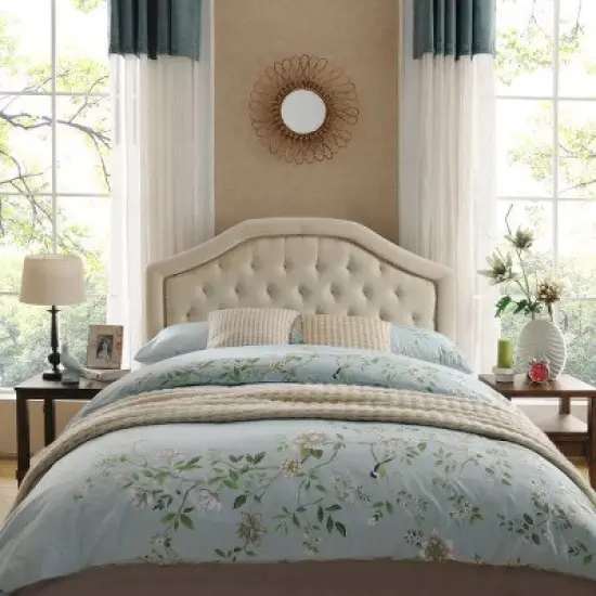 Contemporary Camelback Upholstered Headboard Full/Queen Size with Button Tufted Diamond Stitch & Nailhead Accents -Christopher Knight Home image {3}