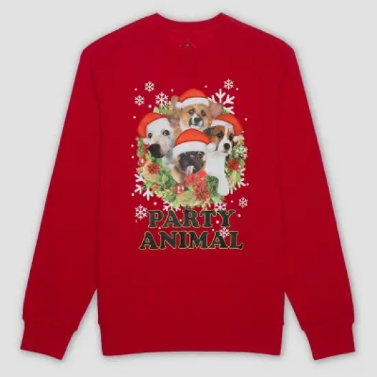 Men's Party Animal Dog Graphic Pullover Sweatshirt - Red - Christmas image {3}