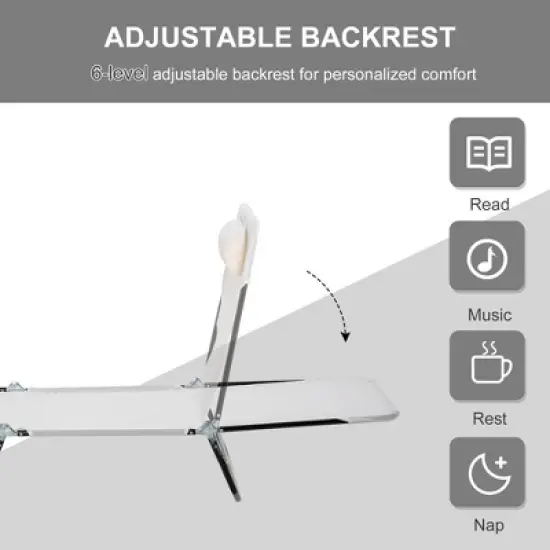 TIRAMISUBEST Folding Chaise Lounge Chair with Adjustable Reclining Back, Breathable Mesh Seat & Headrest for Pool, Beach, Yard, Patio image {5}