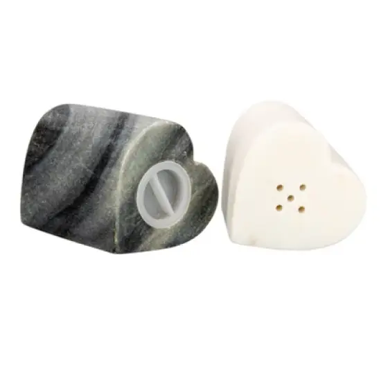 Storied Home Heart-Shaped Marble Salt and Pepper Shakers, Set of 2, Grey and White image {5}
