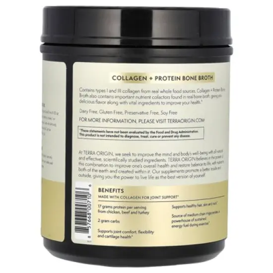 Terra Origin Collagen + Protein Bone Broth, Vanilla, 16.5 oz (468 g) image {2}