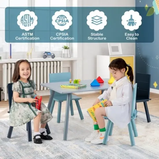 Costway 5 Piece Kids Wooden Activity Table and 4 Chairs Play Set Gift w/ Building Blocks image {8}