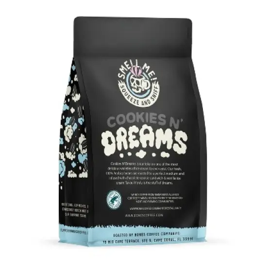 Bones Coffee Company Cookies 'N Dreams Ground Coffee Beans Cookies and Cream Flavor 12 oz Medium Roast (Ground) image {1}