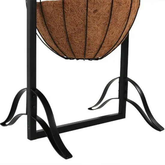 Sunnydaze Indoor/Outdoor Iron Construction Decorative Welcome Sign and Coco Grass Liner Hanging Basket Planter Stand - 48" H - Black image {4}