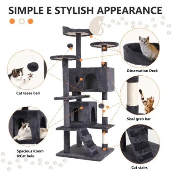 FDW 54/62/70/81 in Cat Tree Tower​​ Multi-Level Scratching Post & Play House for Indoor Cats/Kittens image {5}