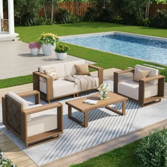 Captiva Designs Outdoor Patio Furniture Sectional Wicker Sofa Conversation Set with 9.8 Inch Thick Cushions image {15}