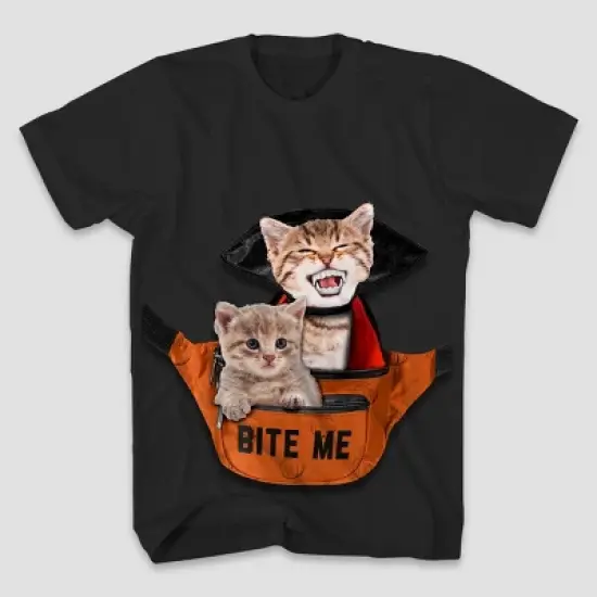 Men's Bite Me Cats Short Sleeve Graphic T-Shirt - Charcoal Gray - Halloween image {3}