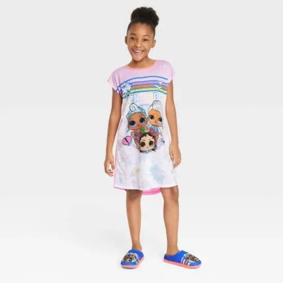 Girls' L.O.L. Surprise! NightGown with Slippers - Pink/White image {5}