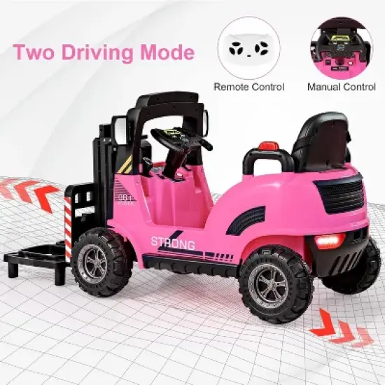 Costway Ride on Forklift 12V Kids Electric Vehicle Construction Truck with Remote Control 2 Speeds Music USB MP3 Lights image {3}