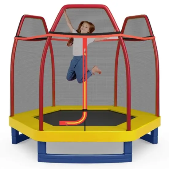 Infans 7FT Kids Trampoline with Safety Enclosure Net Spring Pad & Jumping Mat for Kids image {9}