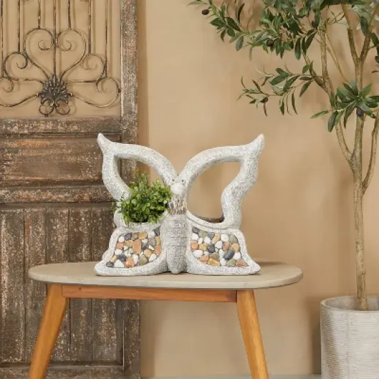 CosmoLiving by Cosmopolitan 18" Wide Traditional Butterfly Rectangular Fiberglass Planter Pot Gray image {1}