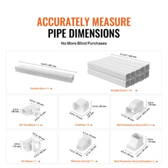 VEVOR Mini Split Line Set Cover 3-inch W 17.7Ft L, PVC Decorative Pipe Line Cover For Air Conditioner with 10 Straight Ducts, White image {2}