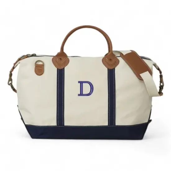 Personalization Mall Weekender Embroidered Initial Navy Canvas Duffel Bag image {1}