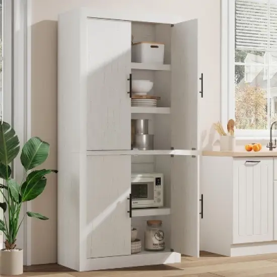 Tall Farmhouse Pantry Cabinet - 4-Door Storage with Adjustable Shelves, Freestanding for Kitchen image {11}
