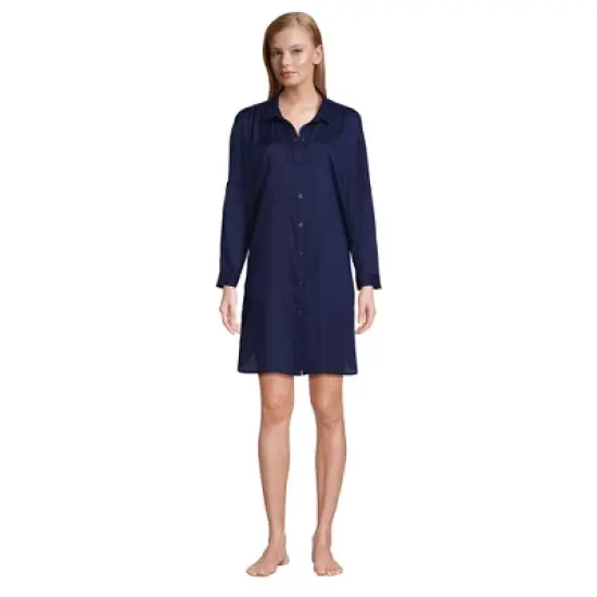 Lands' End Women's Sheer Modal Oversized Button Front Swim Cover-up Shirt image {2}
