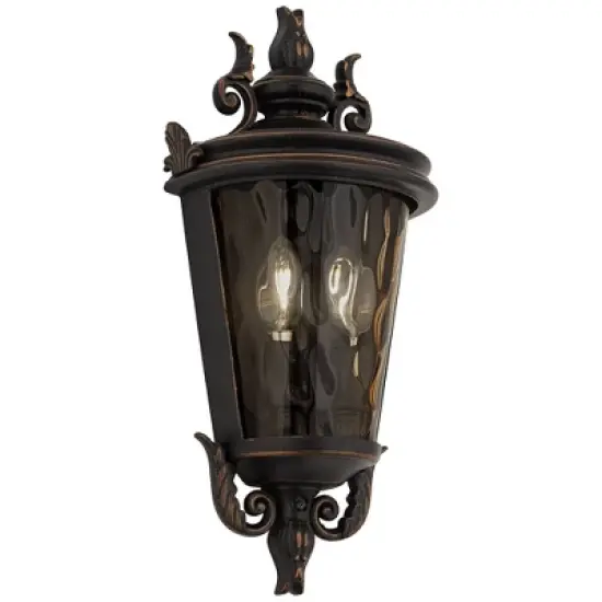 John Timberland Casa Marseille Rustic Outdoor Wall Light Fixture Veranda Bronze Scroll 17" Champagne Hammered Glass for Post Exterior Barn Deck House image {6}