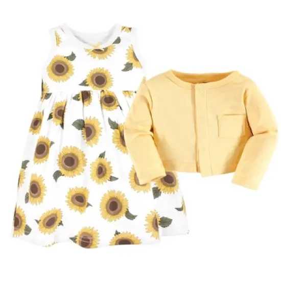Hudson Baby Infant Girl Cotton Dress and Cardigan Set, Sunflower image {2}