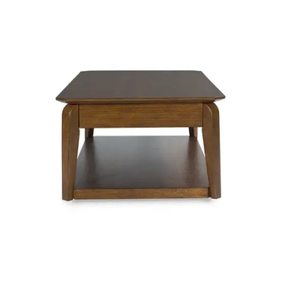 Signature Design by Ashley Trenmour Mid-Century Modern Rectangular Coffee Table with Storage Drawer, Casters & Shelf, Brown image {6}