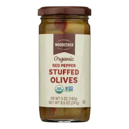 Woodstock - Organic Red Pepper Stuffed Olives - Case of 12 - 8.5 oz image {1}