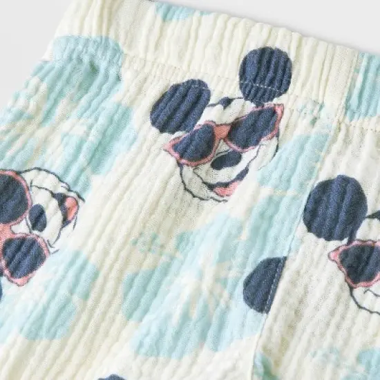 Baby Boys' 2pc Disney Mickey Mouse Woven Gauze Button-Up Top & Shorts Set - Blue image {3}