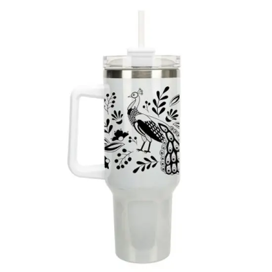 Elanze Designs Peacock Bird Flower Garden 40 oz. Stainless Steel, Large Water Bottle Coffee Mug, Spill & Leak Resistant, Thermal Travel Tumbler with image {1}